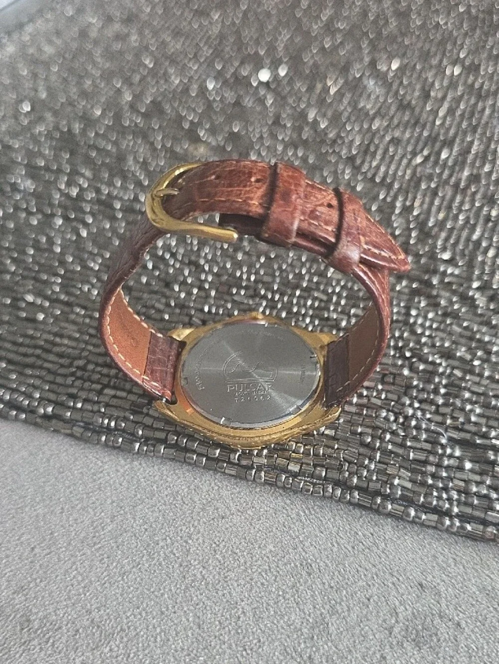 Pulsar Gold-Tone Men's Watch with White Dial and Brown Strap